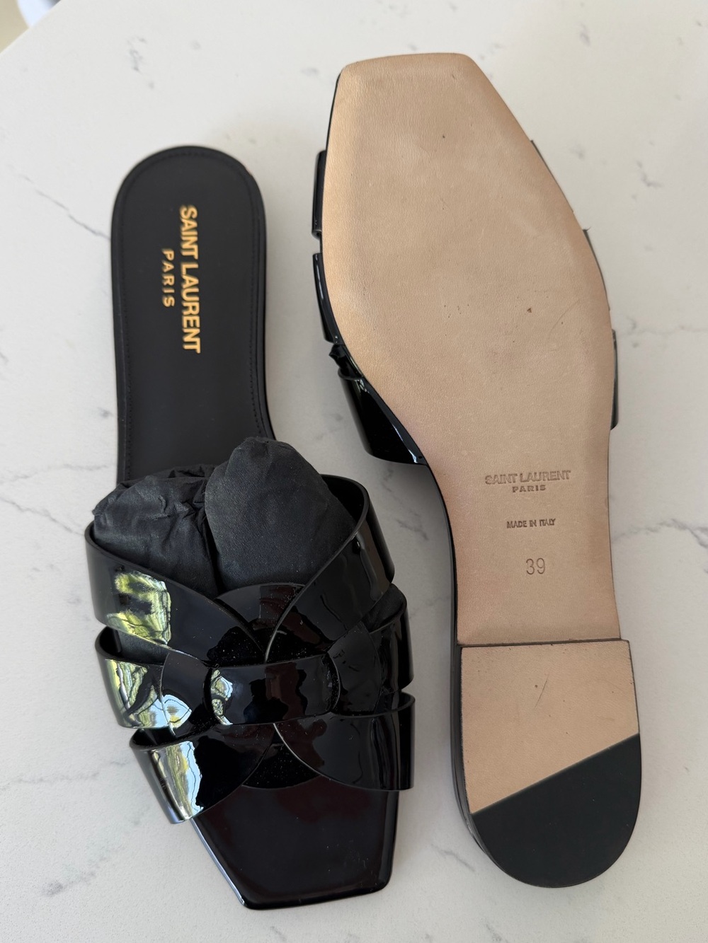 YSL Black Patent Leather Tribute Mules - Picture 1 of 10
